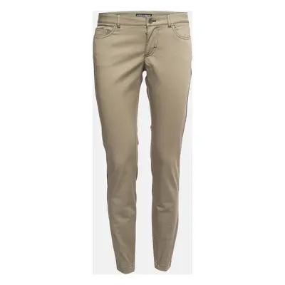 Dolce & Gabbana Green Contrast Side Trim Cotton Slim Trousers