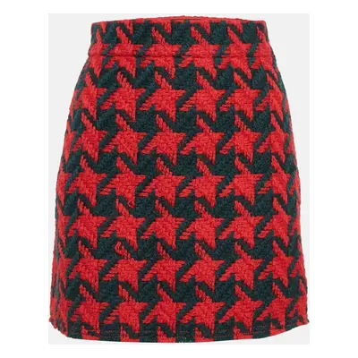 Gucci Red/Green Houndstooth Wool Mini Skirt