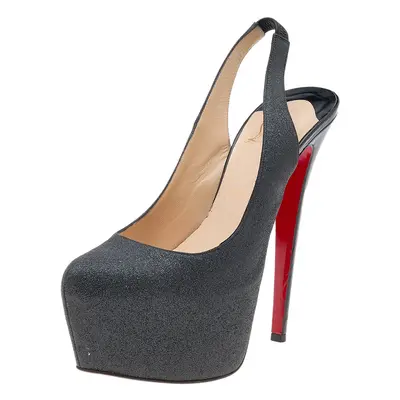 Christian Louboutin Dark Grey Glitter Slingback Platform Sandals Size