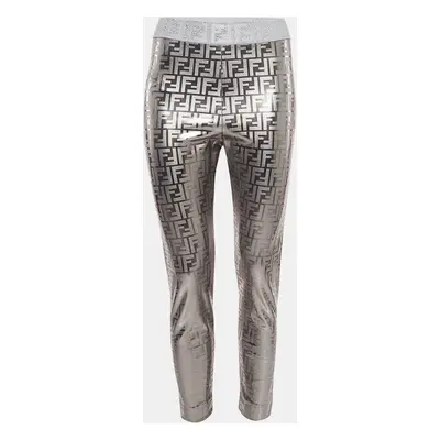 Fendi Silver Monogram Print Knit Trousers