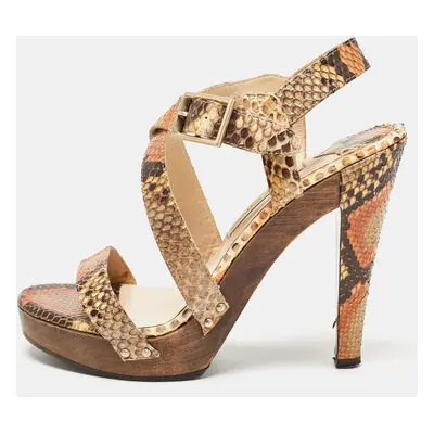 Jimmy Choo Multicolor Python Leather Ankle Strap Sandals Size