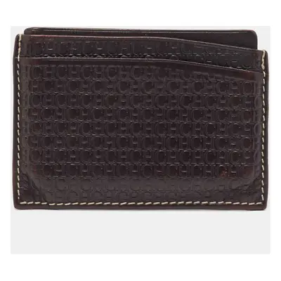 CH Carolina Herrera Dark Brown Monogram Leather Card Holder