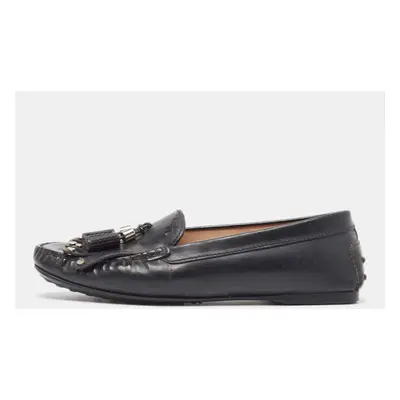 Tod's Black Patent Leather Tessal Fringe Detail Slip On Loafers Size 38.5