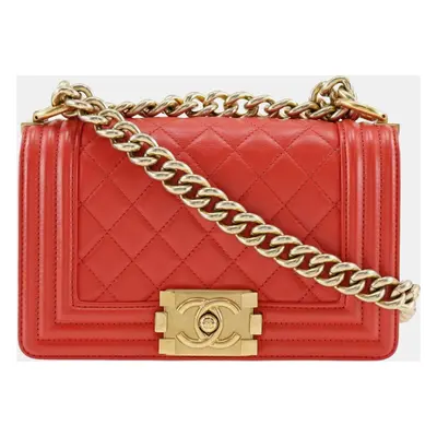 Chanel Red Leather Boy Shoulder Bag