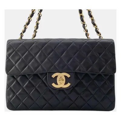 Chanel Jumbo Matelasse Chain Shoulder Black Lambskin Size