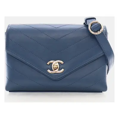 Chanel Blue Calfskin Chevron Stitched Coco Waist Bag