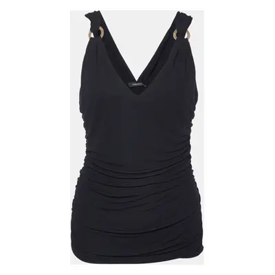 Versace Black Crepe Ruched Sleeveless Top