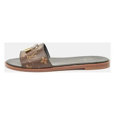 Louis Vuitton Brown Monogram Canvas Lock It Flat Slides Size