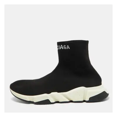 Balenciaga Black Knit Fabric Speed Trainer Slip on High Top Sneakers Size