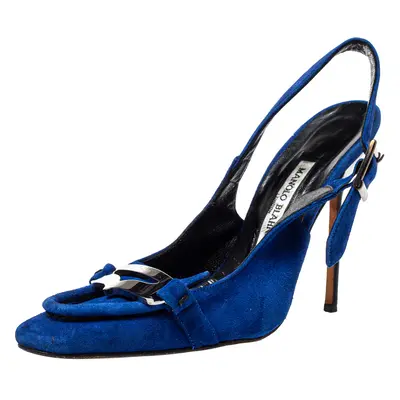 Manolo Blahnik Blue Suede Slingback Sandals Size 39.5