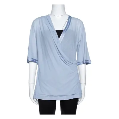 Missoni Blue Knit Crossover Draped Three Quarter Sleeve Top