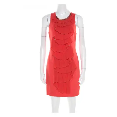 3.1 Phillip Lim Orange Stretch Knit Chiffon Ruffled Embellished Sleeveless Dress