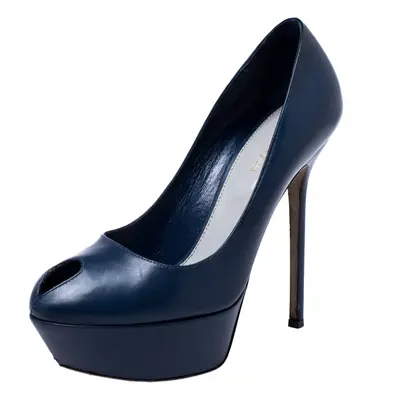 Sergio Rossi Blue Leather Peep Toe Platform Pumps Size