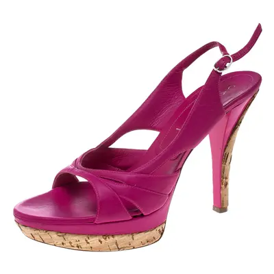 Casadei Pink Leather Slingback Platform Sandals Size