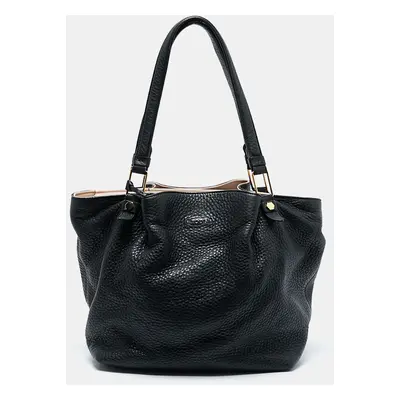 Tod's Black Pebbled Leather Flower Tote