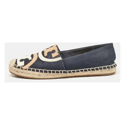 Tory Burch Navy Blue Canvas Poppy Espadrille Flats Size