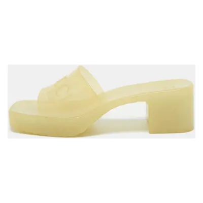 Gucci Light Yellow Rubber Logo Embossed Slide Sandals Size