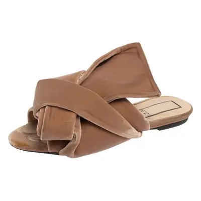 Nº21 Beige Velvet Knot Flat Slide Sandals Size