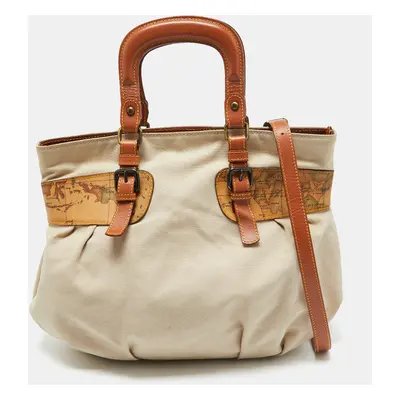 Alviero Martini 1A Classe Beige/Brown Geo Print Coated Canvas,Canvas and Leather Satchel