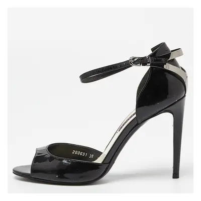 Ralph Lauren Collection Black Patent Leather Peep Toe Sandals Size