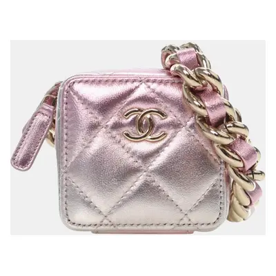 Chanel Pink/Silver Mini Metallic Lambskin Coco Punk Cube Bag