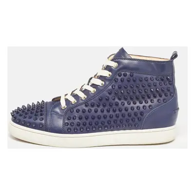 Christian Louboutin Navy Blue Leather Louis Spikes High Top Sneakers Size 43.5