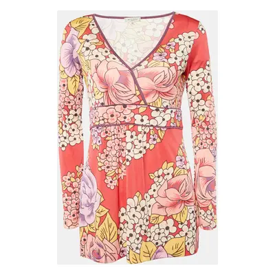 Etro Pink Floral Print Knit Long Sleeve Tunic Top