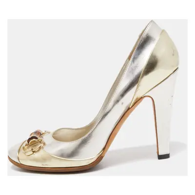 Gucci Gold/Silver Leather Bamboo Horsebit Pumps Size