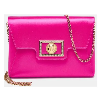 Versace Magenta Satin La Medusa Chain Clutch