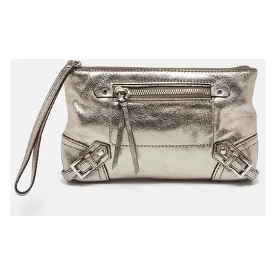 Michael Kors Metallic Grey Leather Fallon Wristlet Clutch