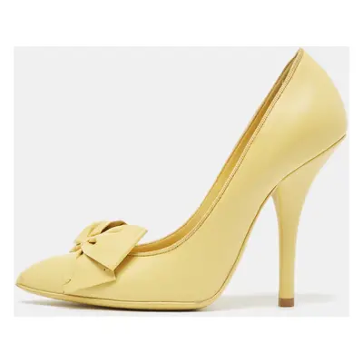 Bottega Veneta Primerose Yellow Leather Bow Embellished Pumps Size