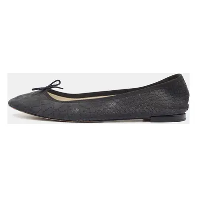 Repetto Black Croc Embossed Leather Bow Ballet Flats Size