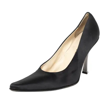 Prada Black Satin Pointed Toe Pumps Size 38.5