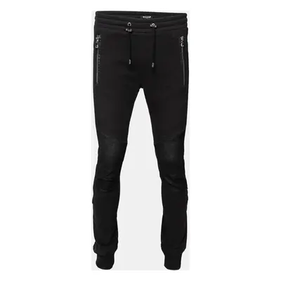 Balmain Midnight Blue Cotton & Leather Patch Detail Joggers