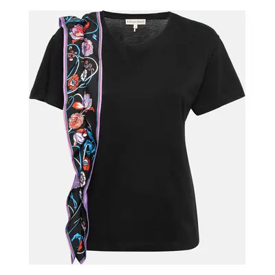 Emilio Pucci Black Floral Print Silk Frill Jersey T-Shirt