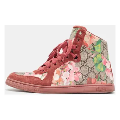 Gucci Multicolor GG Floral Canvas And Suede Leather High Top Sneakers Size 35.5