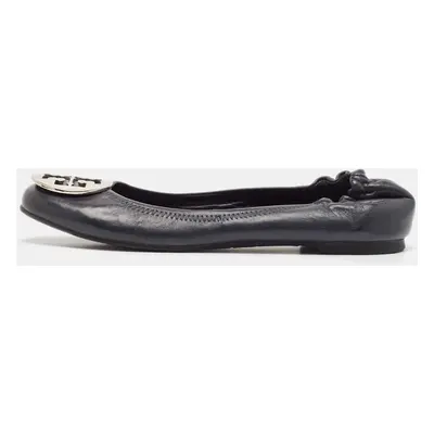 Tory Burch Navy Blue Leather Reva Ballet Flats Size