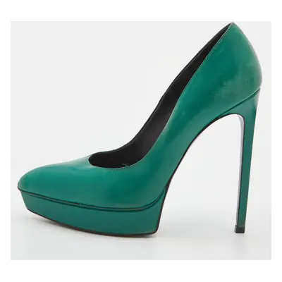 Saint Laurent Green Leather Classic Janis Platform Pumps Size