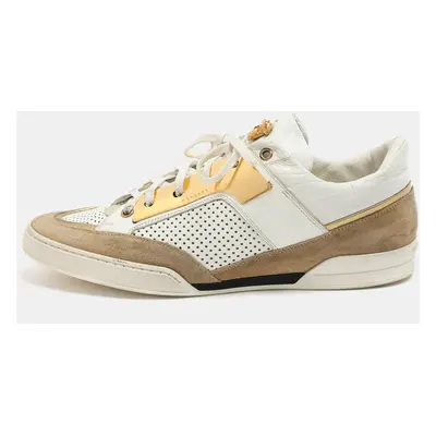 Versace White/Beige Leather and Suede Medusa Low Top Sneakers