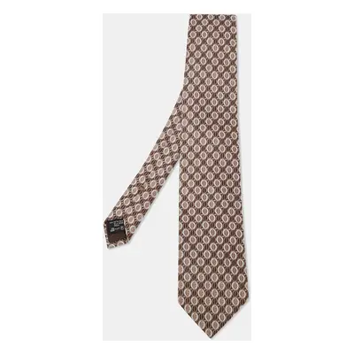 Ermenegildo Zegna Brown Geometric Pattern Jacquard Silk Tie