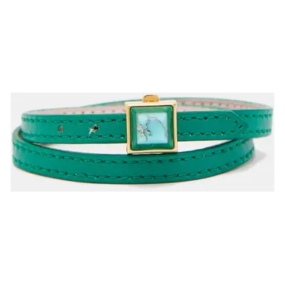 Fendi Pyramid Resin Green Leather Gold Tone Wrap Bracelet