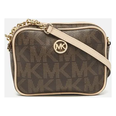 MICHAEL Michael Kors Beige/Brown Signature Coated Canvas and Leather Mini Camera Crossbody Bag