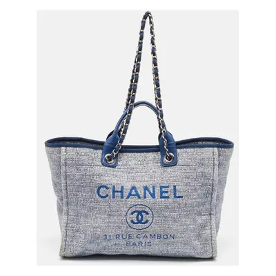 Chanel Blue Tweed Deauville Shopping Tote