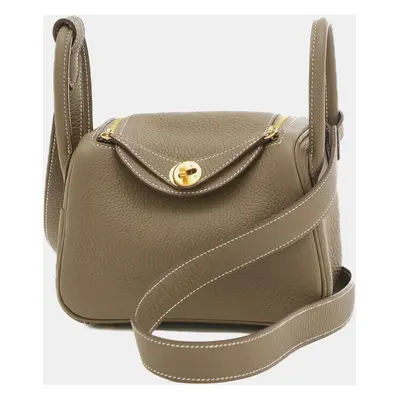 Hermes Etoupe Taurillon Clemence Lindy handbag