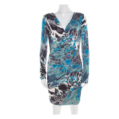 Emilio Pucci Multicolor Printed Silk Jersey Power Shoulder Draped Dress