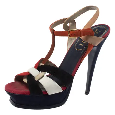 Saint Laurent Multicolor Suede Tribute Platform Sandals Size