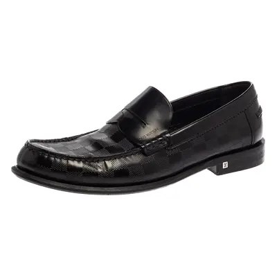 Louis Vuitton Black Leather Damier Embossed Santiago Loafers Size