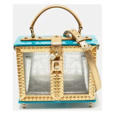 Dolce & Gabbana Turquoise/Gold Acrylic and Leather Furniture Miss Dolce Top Handle Bag