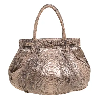 Zagliani Metallic Peach and Grey Python Puffy Hobo