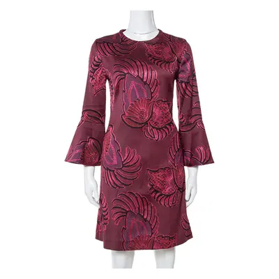 Stella McCartney Burgundy Floral Jacquard Wool Long Sleeve Dress